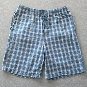 John Blair Mens Blue Plaid Cotton Shorts Size Medium Drawstring